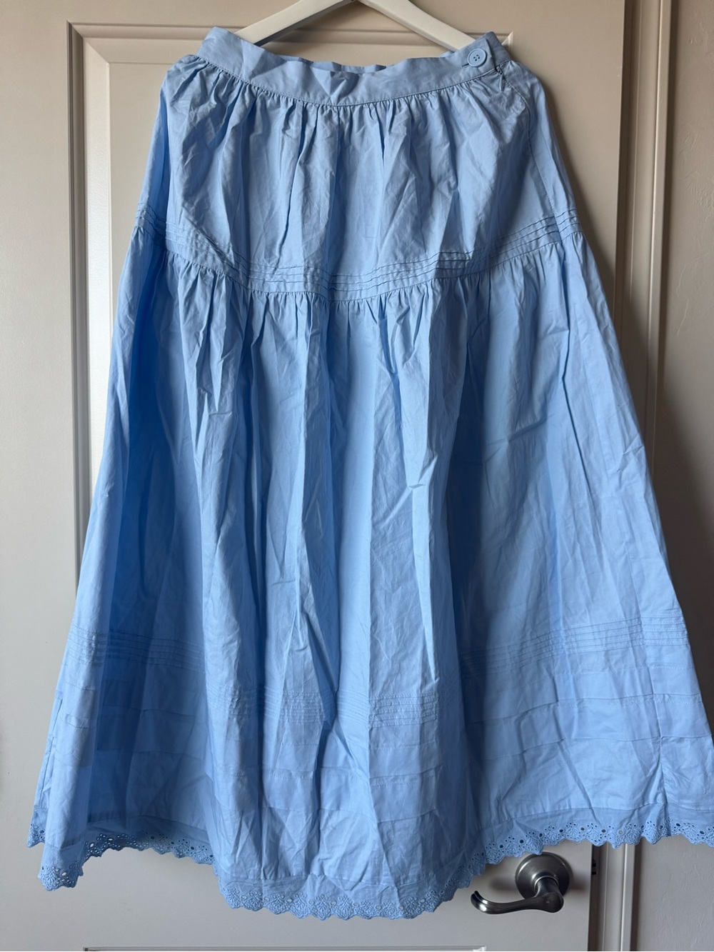 Sky Blue Tiered Maxi Skirt with Scalloped Hem
